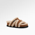 Genuine Leather Fleece-Lined Open-Toe Slippers