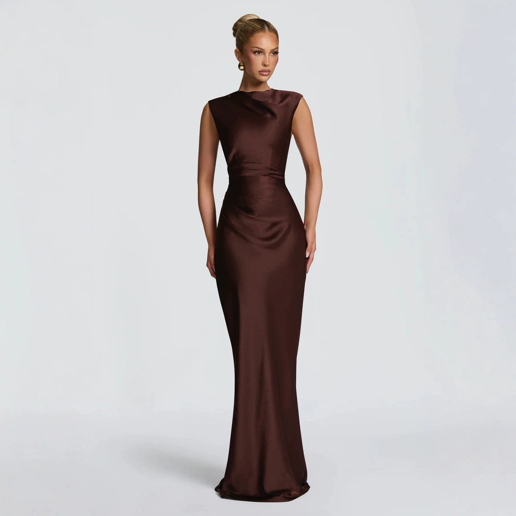 Women's Asymmetrical Fishtail Dress Half-High Collar Sleeveless Long Gown