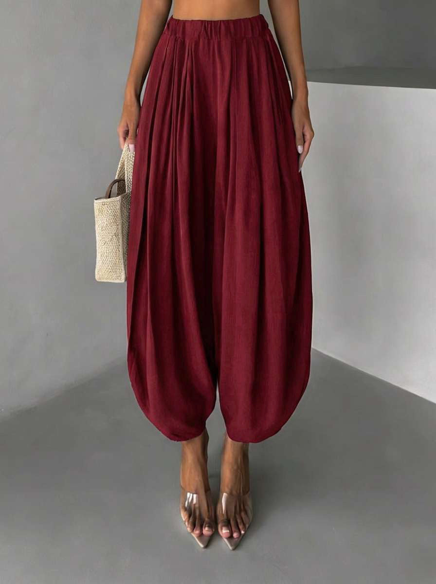 Elastic Waisted Solid Color Lantern Pants