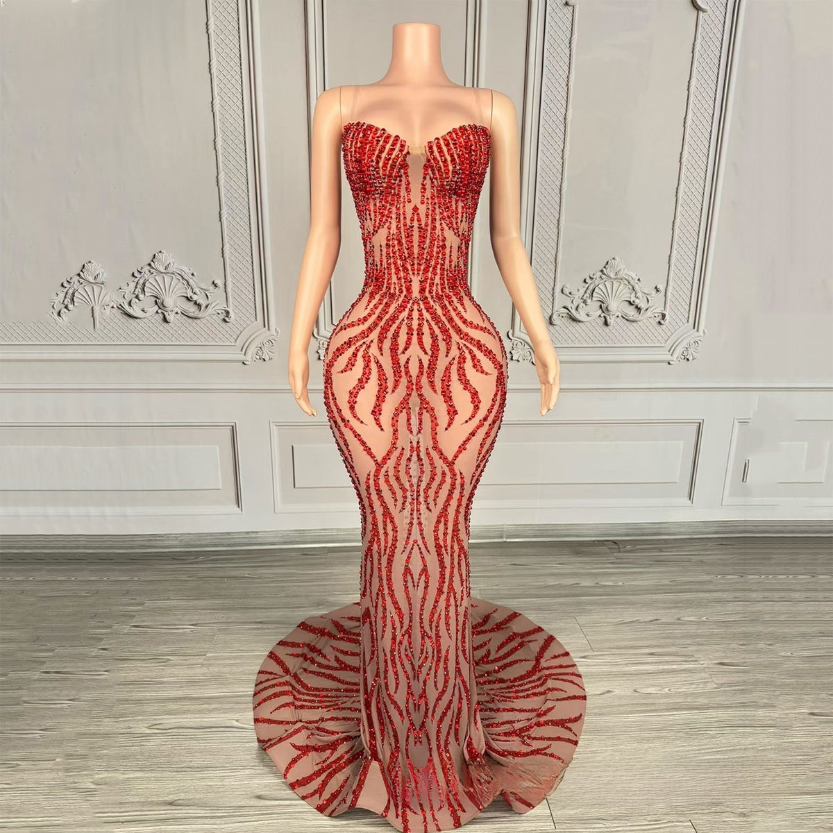 Elegant Strapless Diamond Evening Gown