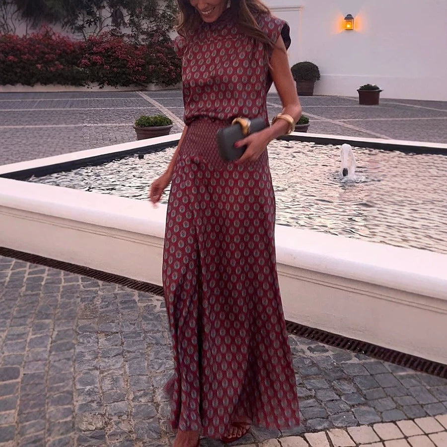 Sleeveless Floral Print Two-Piece Set