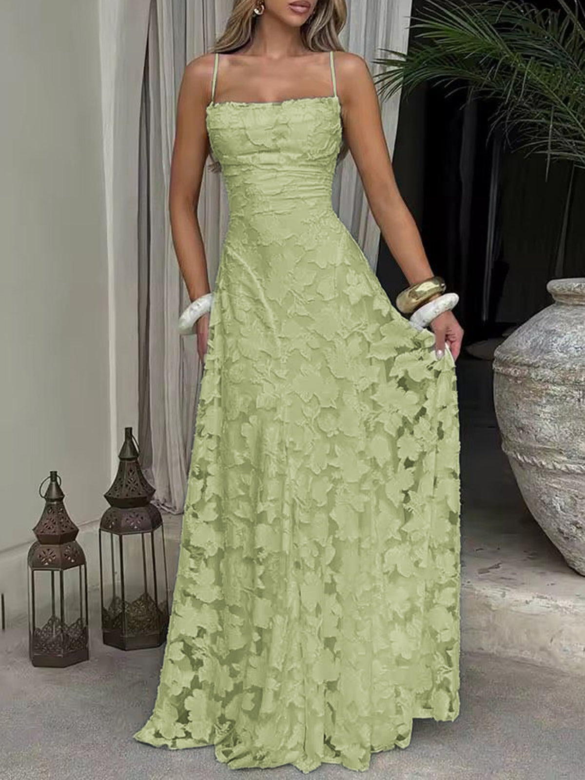 Elegant Suspender High Waist Long Dress