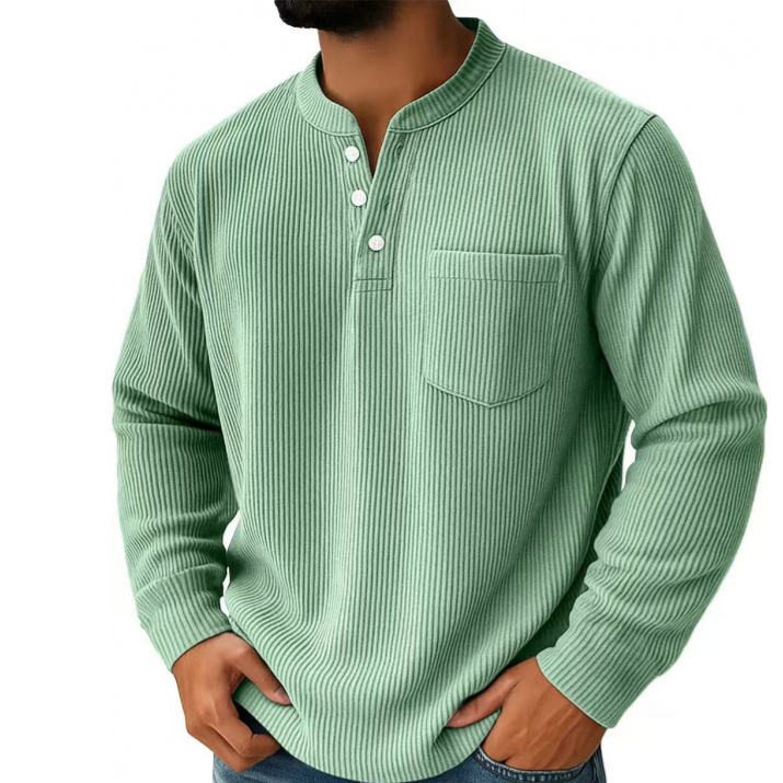 Mens Corduroy Henley Long Sleeve Polo Shirt