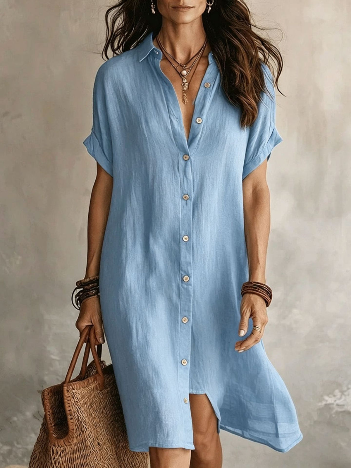Women's Casual Solid Color Cotton Linen Dress