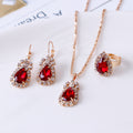 European and American Personalized Water Drop Rhinestone Necklace Earrings Ring Set