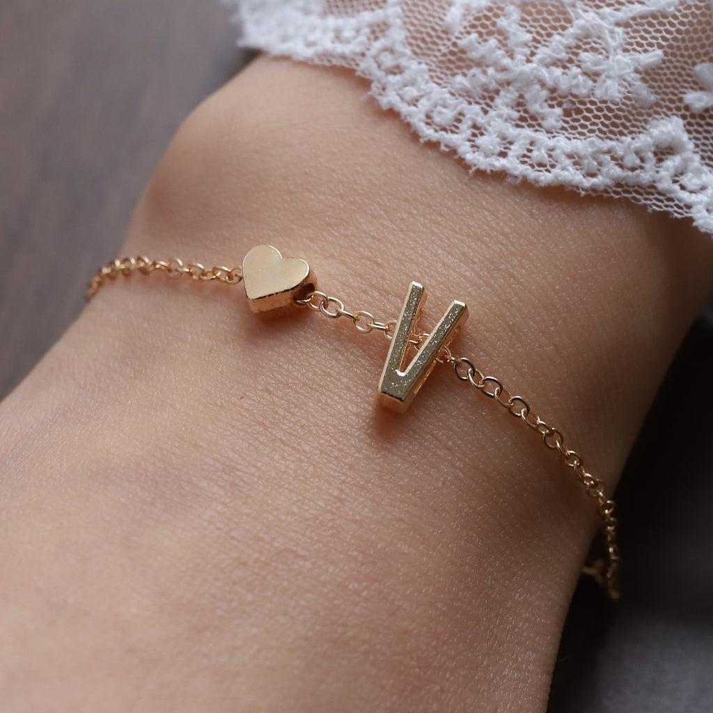 Heart Letter Necklace and Bracelet Set