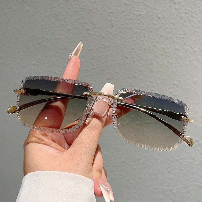 Personalized Broken Shape Lens Rimless Square Frame Sunglasses