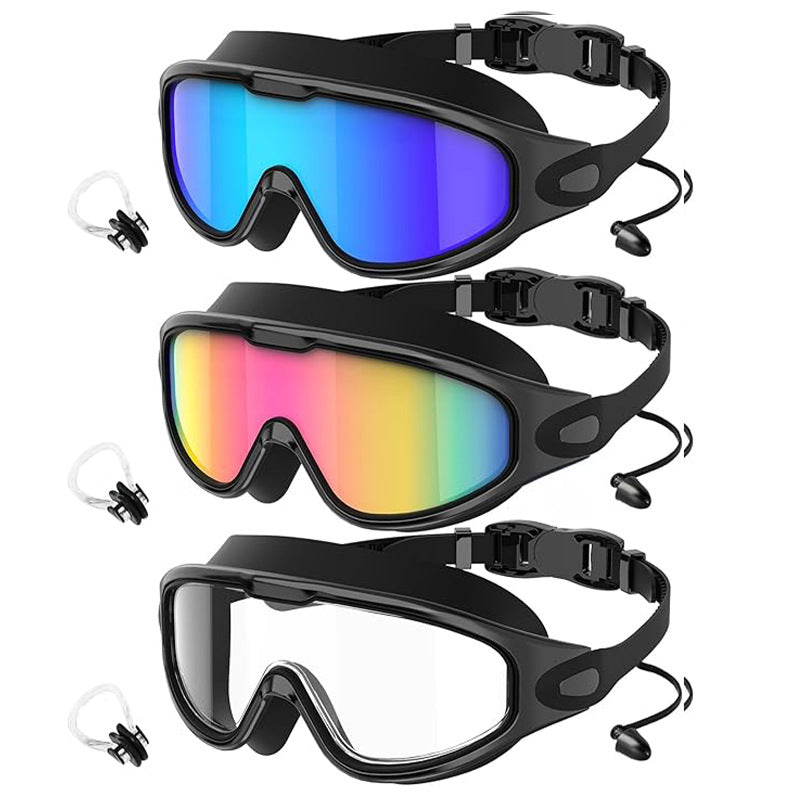 Large Frame Anti-Fog Swimming Goggles with Earplugs