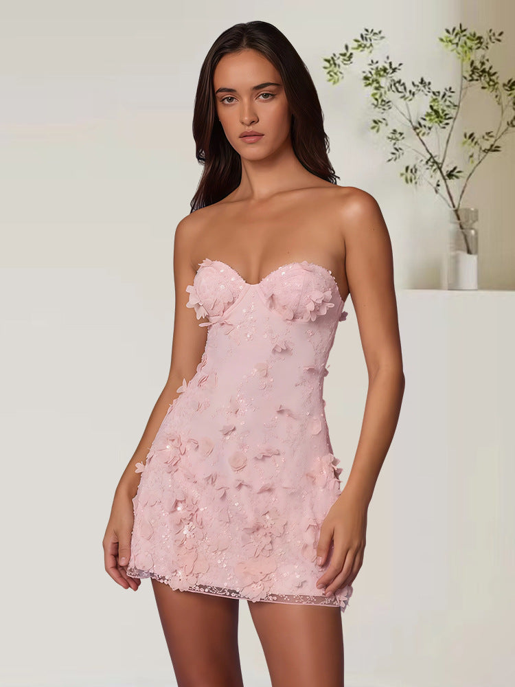 Floral Embroidered Tube Top Dress