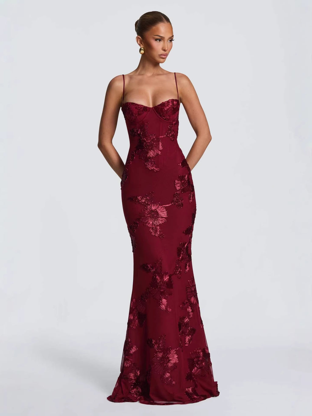 Embroidered Backless Evening Dress