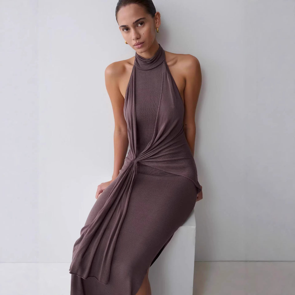 Elegant Twist Knot Halter Neck Evening Gown