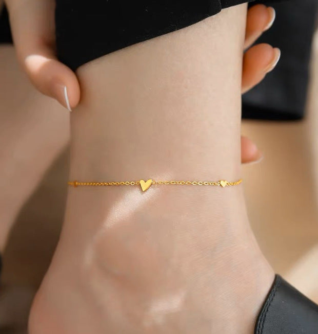 Titanium Steel Heart Necklace Bracelet Anklet Set