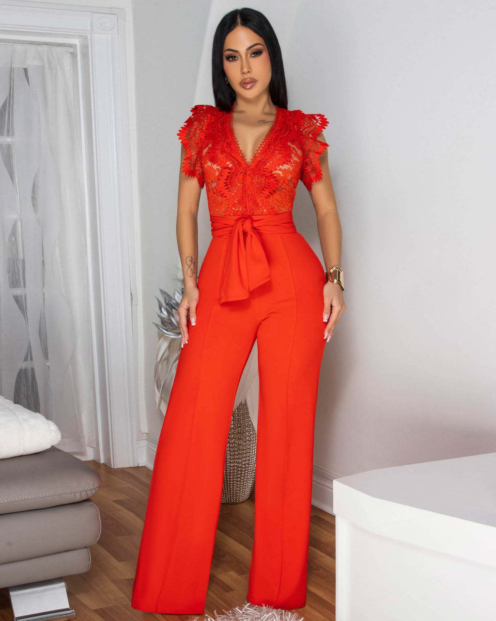 Women's Lace Stitching Sleeveless Jumpsuit