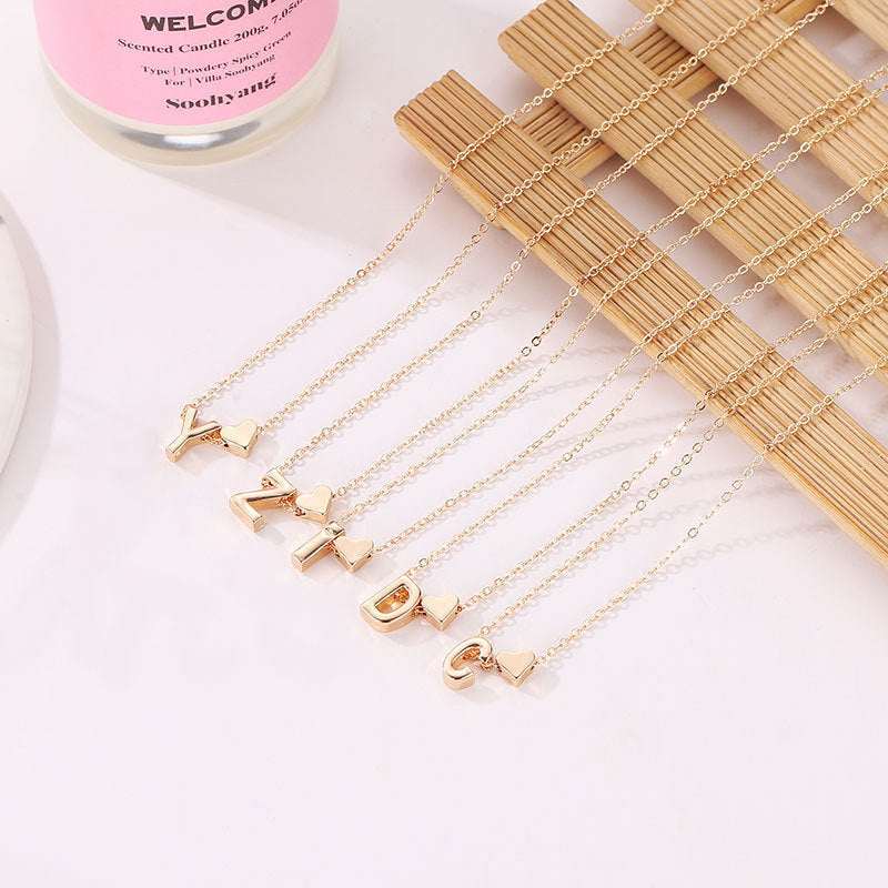 Heart Letter Necklace and Bracelet Set