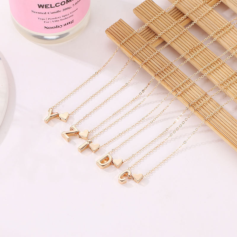 Heart Letter Necklace and Bracelet Set