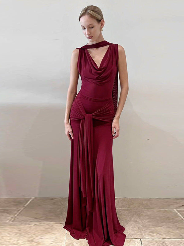 Elegant V-Neck Backless Mesh Long Dress
