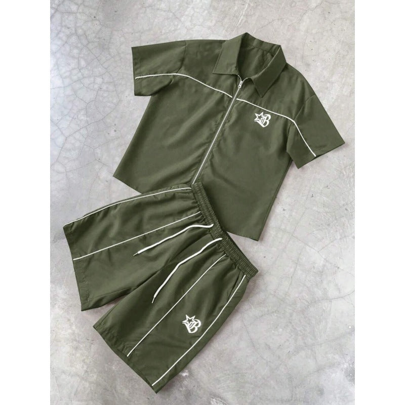 Striped Short Sleeve Shirt and Shorts Set