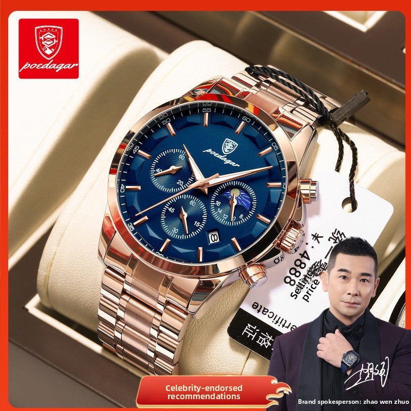 Mens Waterproof Multifunctional Quartz Watch