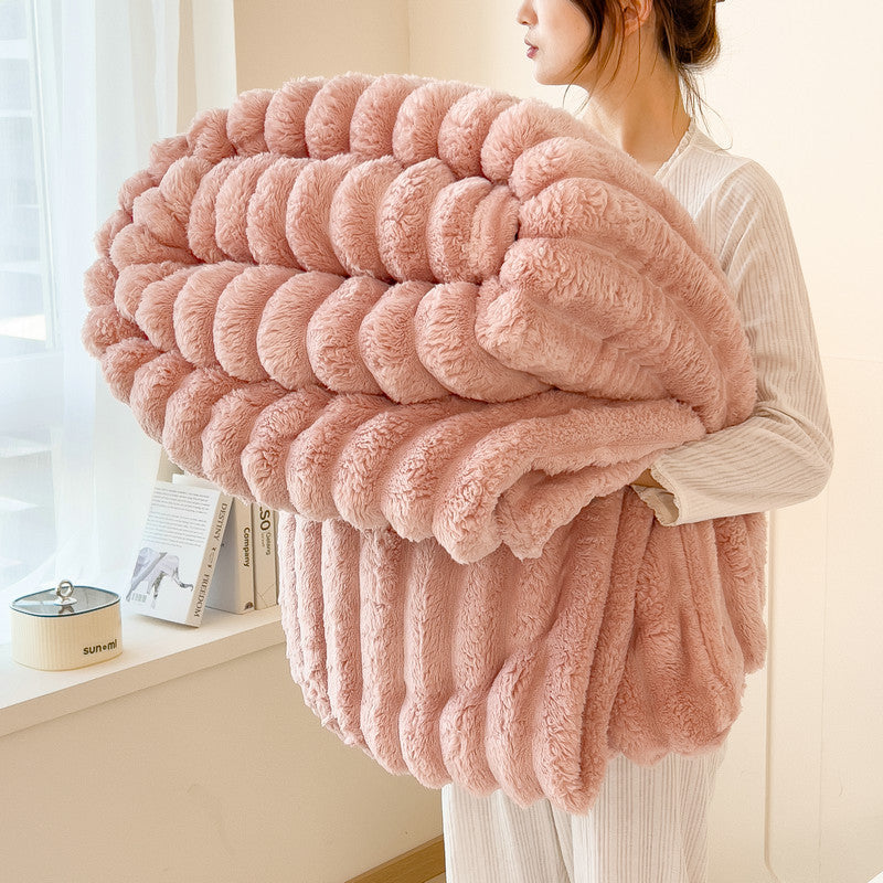 Rabbit Fur Plush Flannel Blanket