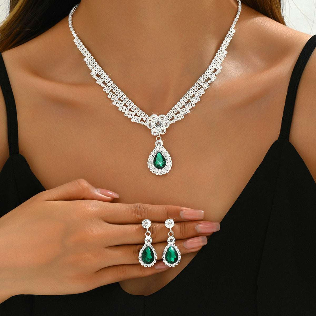 Diamond Drop Flower Necklace Earrings