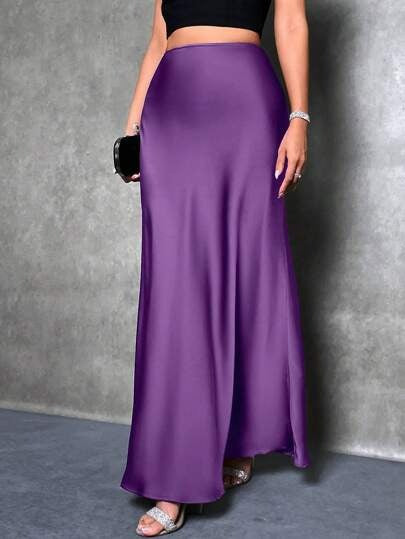 Simple, faux-silk long dress for women