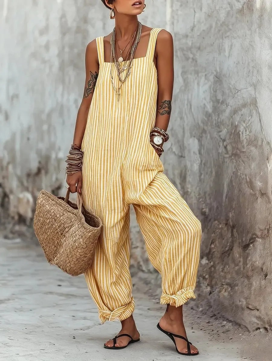 Striped Suspender Wide-Leg Jumpsuit for Women