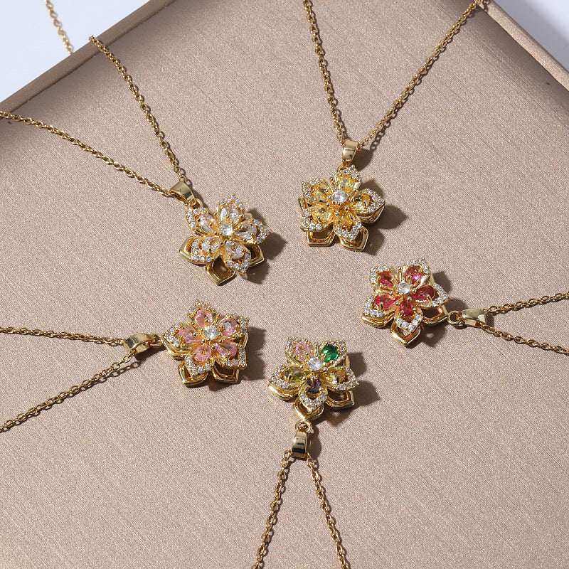 Rotating Bauhinia Flower Zircon Necklace