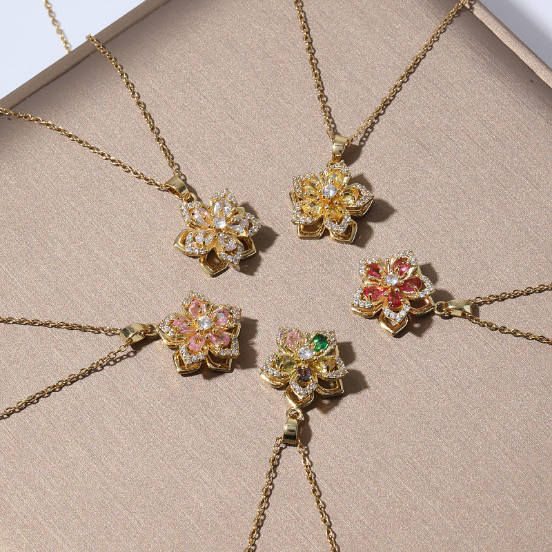 Rotating Bauhinia Flower Zircon Necklace