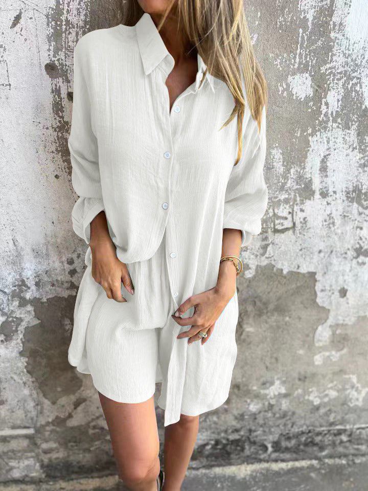 Women's Casual Cotton Linen Shirt and Shorts Set