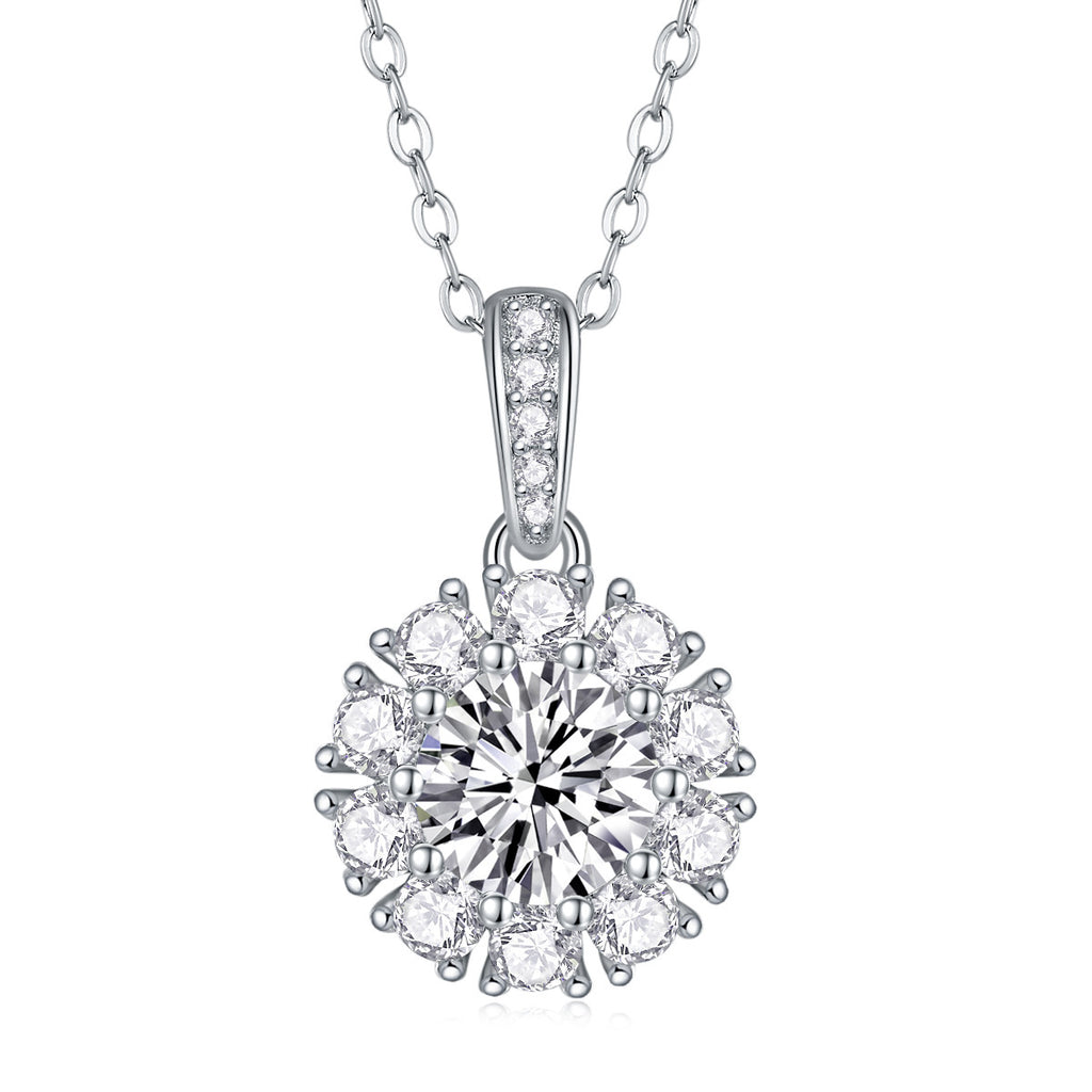 Sterling Silver Moissanite Geometric Pendant Necklace