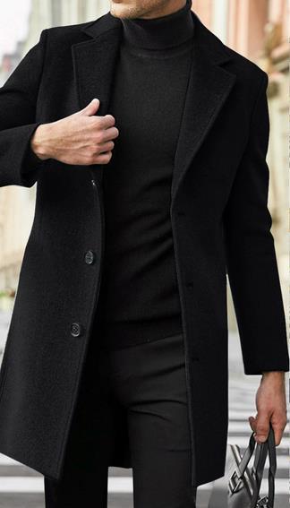 Mens British Style Mid-Length Wool Blend Coat