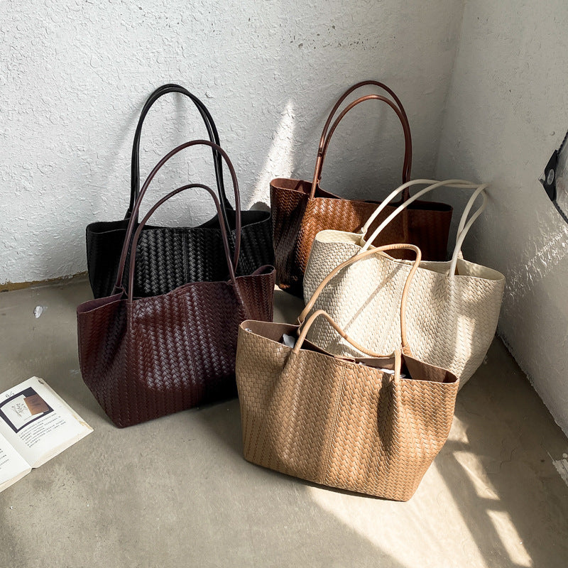 Vintage Woven Tote Bag with Magnetic Closure