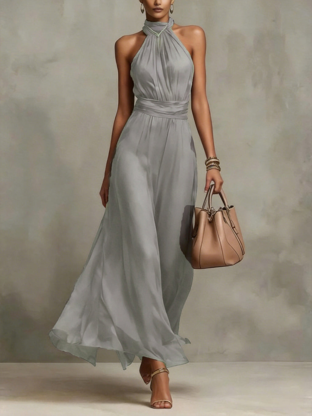 Womens Mesh Pleated Bodycon Long Dress