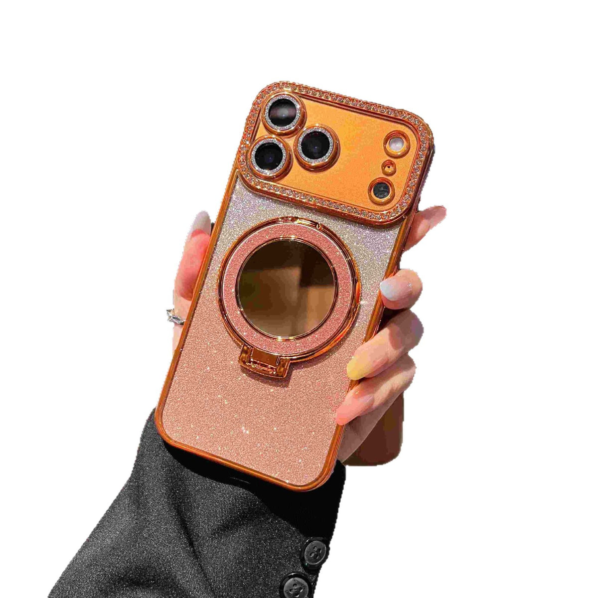 Glitter Magnetic Stand Mirror Phone Case for iPhone 11 12 13 14 15 16 17 18 Pro Max Plus