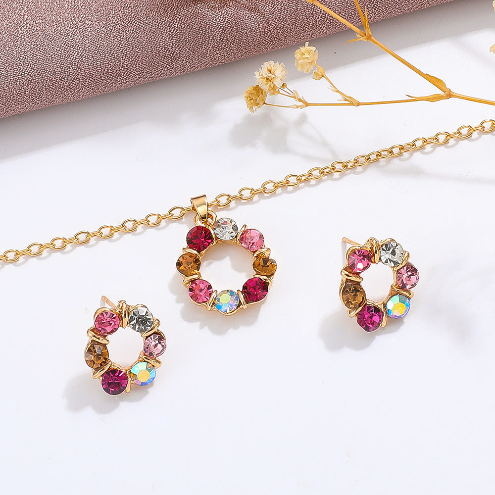 Gemstone Rhinestone Necklace and Earrings