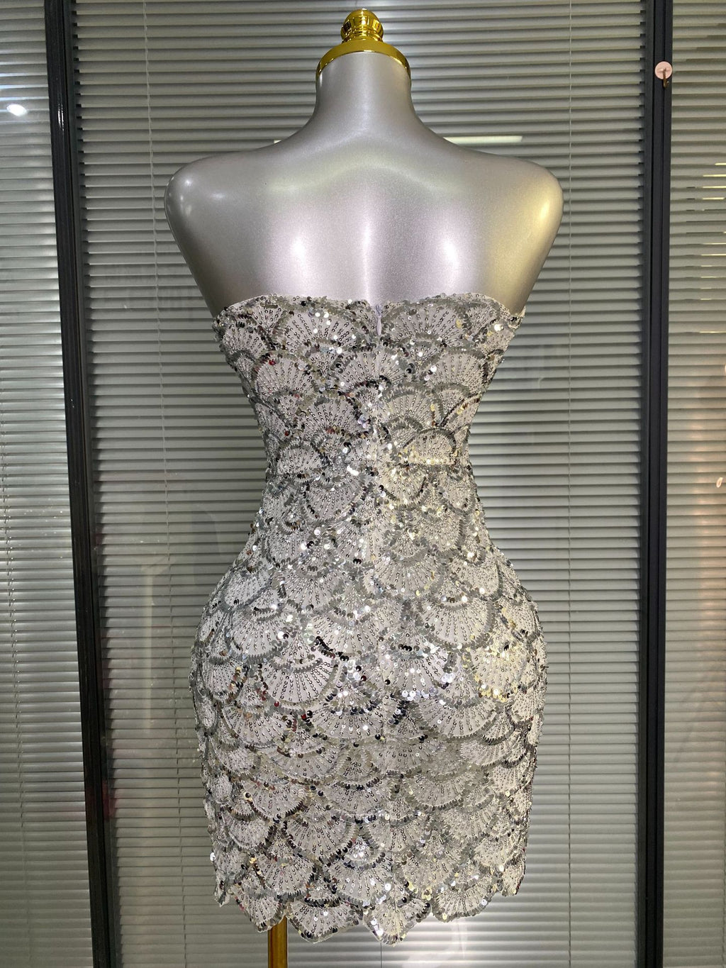 Fish Scale Sequin Strapless Performance Dress