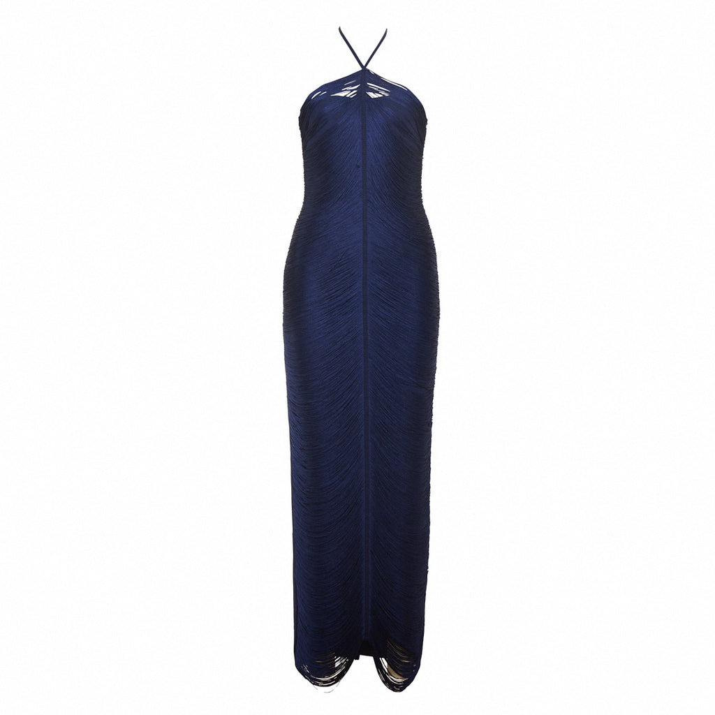 Sleeveless Halter Neck Tassel Long Dress