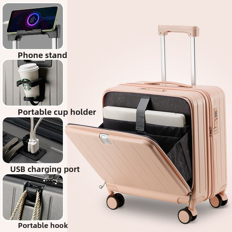 Front Opening PC Carry-On Suitcase with USB Port
