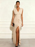 Womens V-Neck Sleeveless Slit Dress