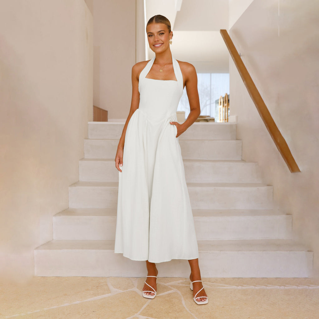 Elegant Square Neck Backless Dress