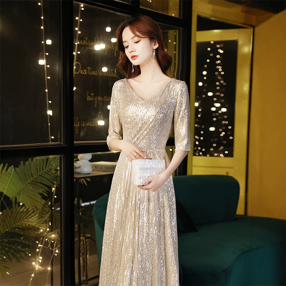 Women's gold French-style evening gown