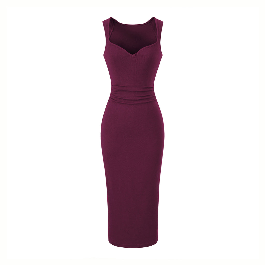 V-neck pleated dress with wide straps