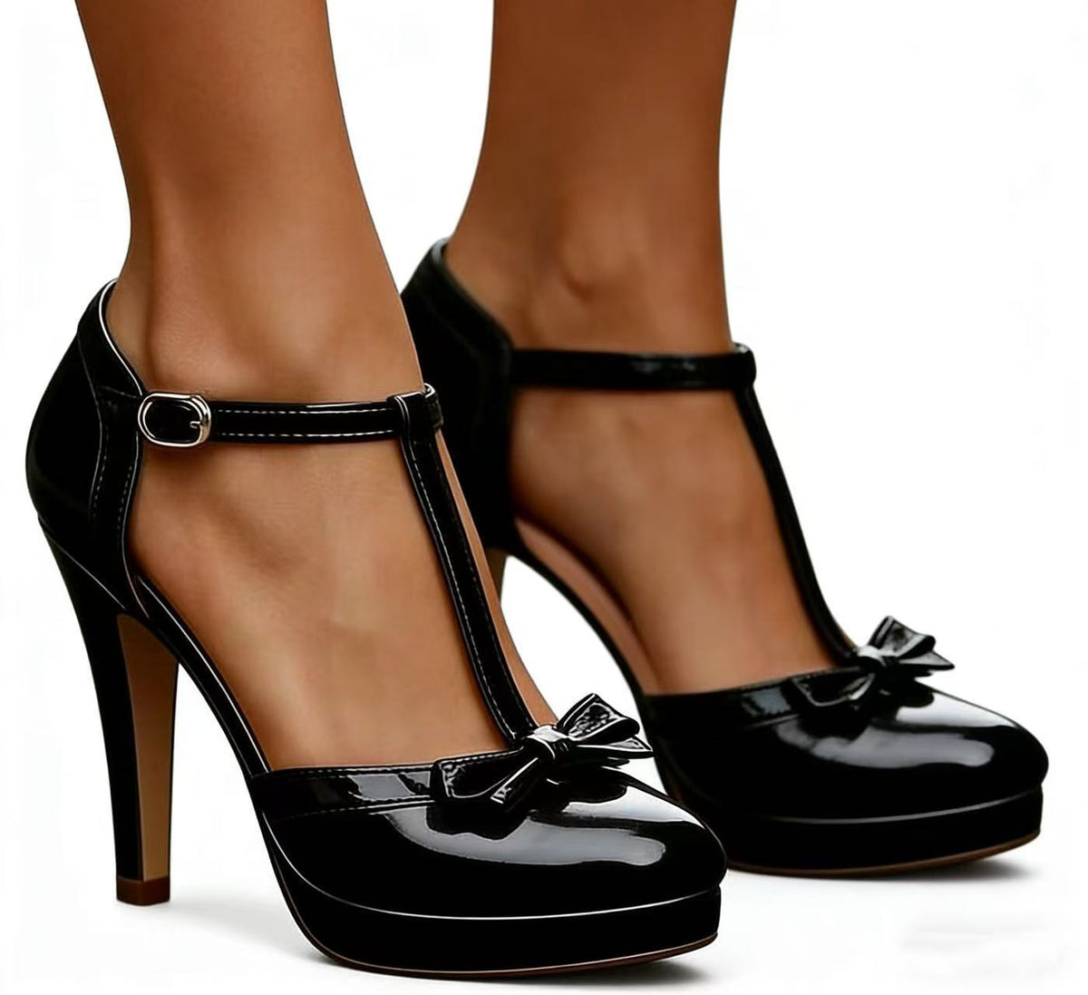 Patent Leather T-Strap High Heel Sandals