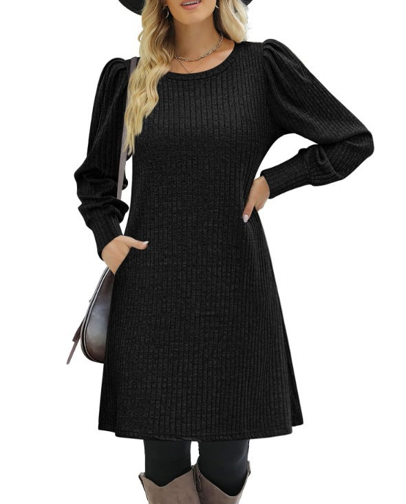 Womens Knitted Puff Sleeve Long Sleeve