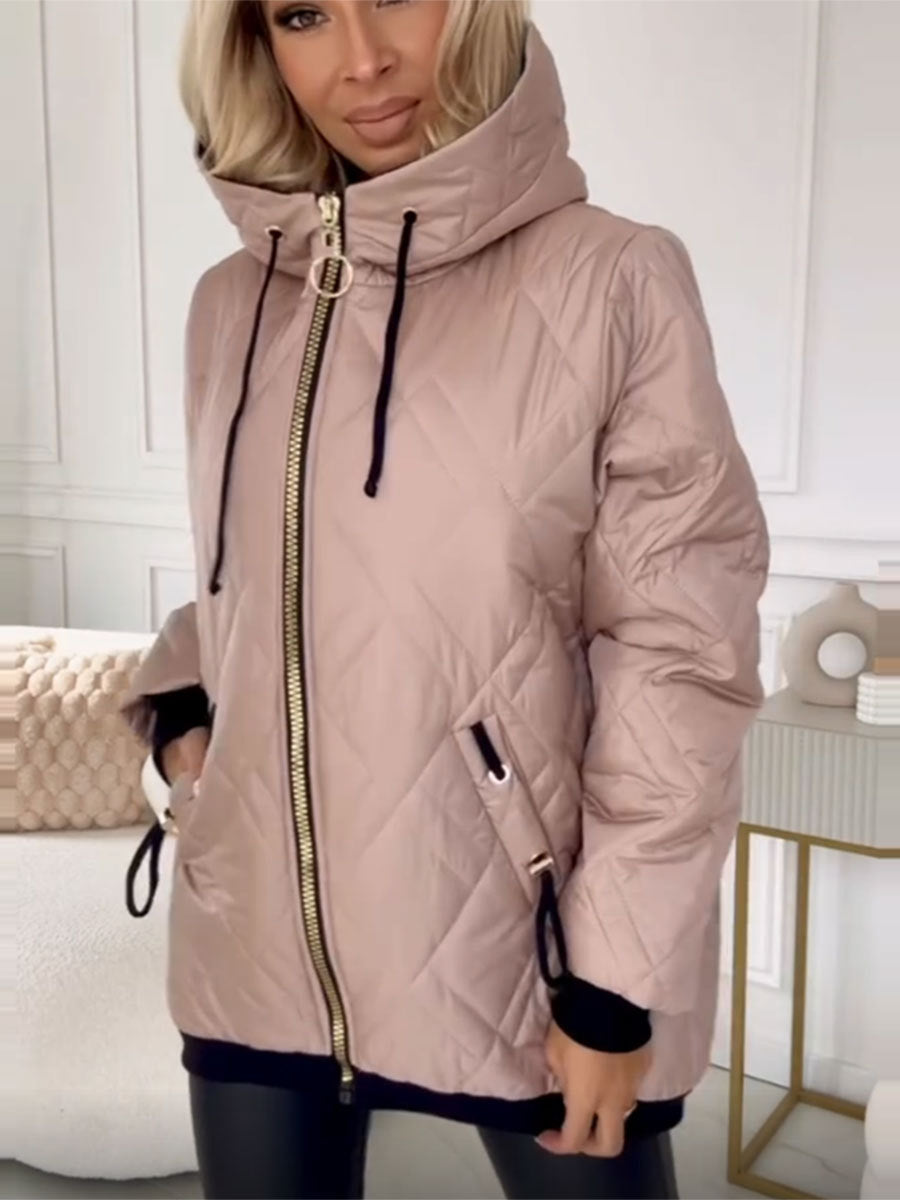 Women's Hooded Solid Color Cotton Padded Jacket Coat