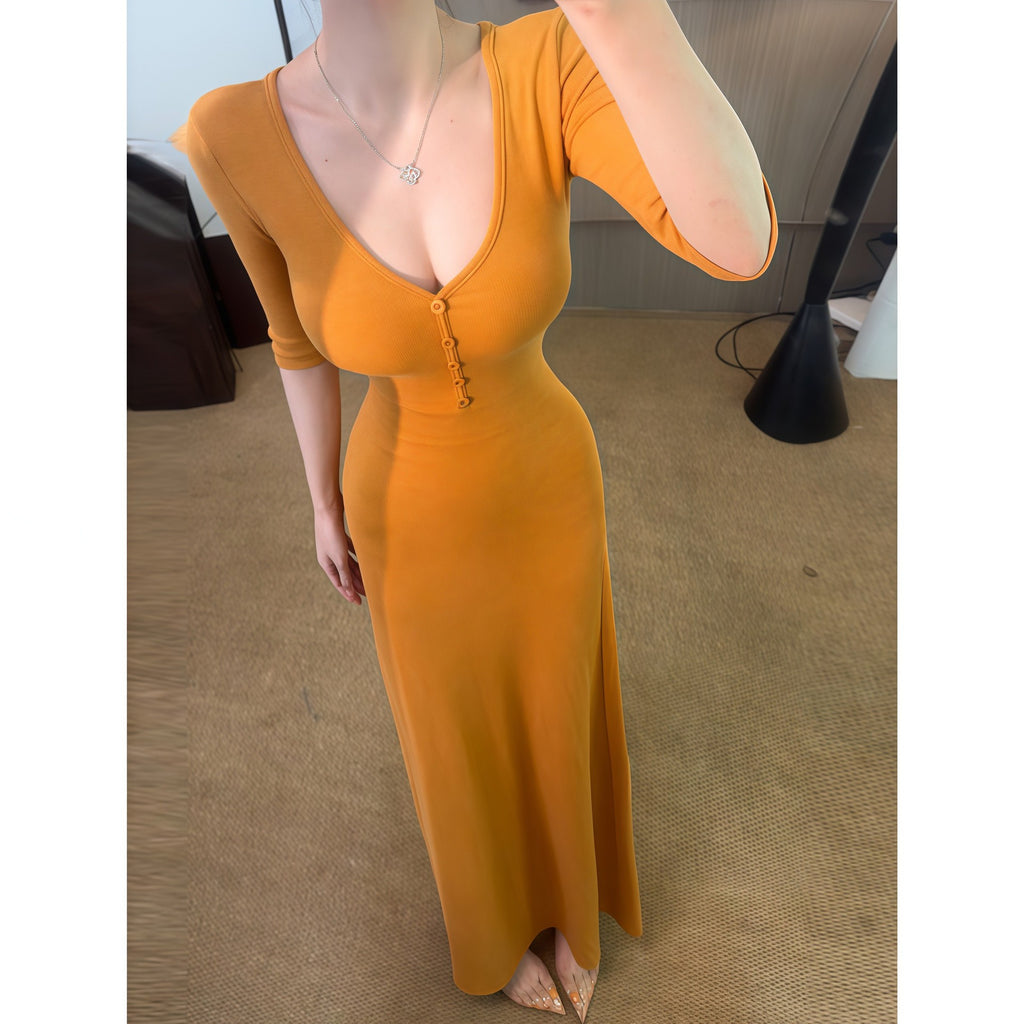 V-Neck Slim Fit Long Dress