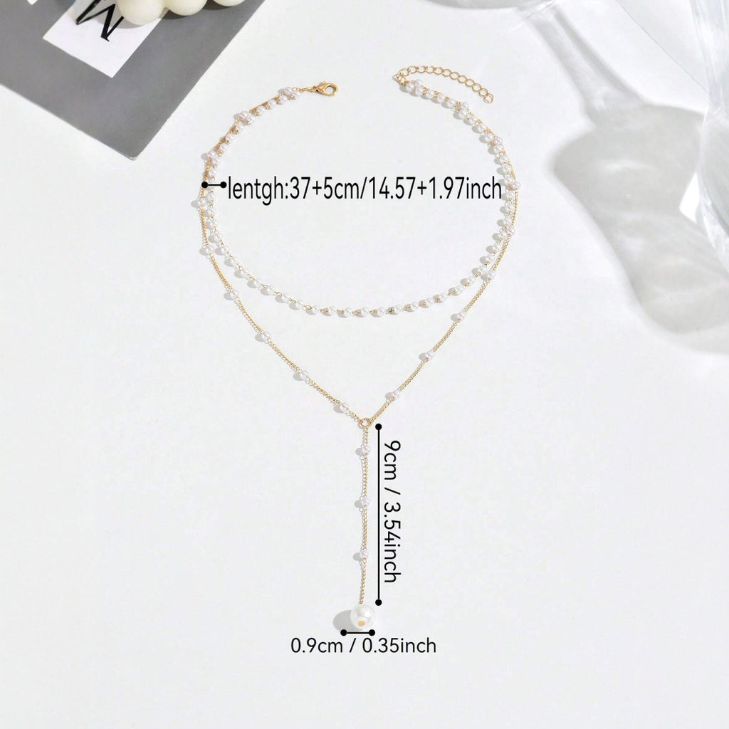 Y-Shape Pearl Tassel Layered Necklace