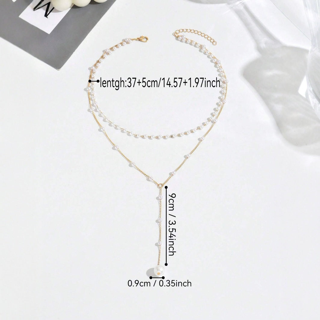 Y-Shape Pearl Tassel Layered Necklace