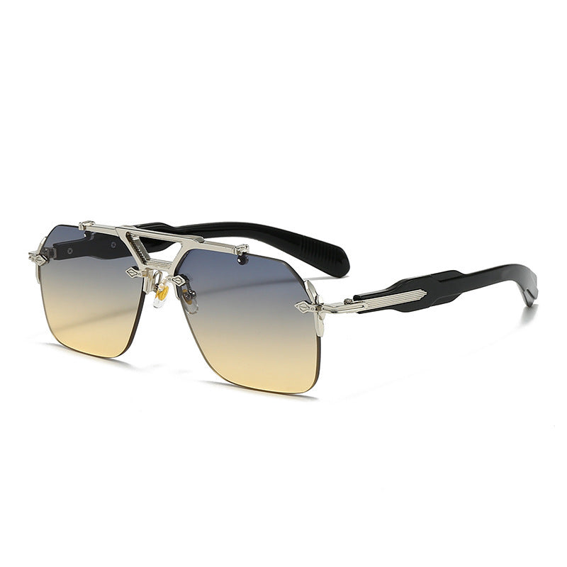 Metal Double Beam Large Frame UV Protection Sunglasses