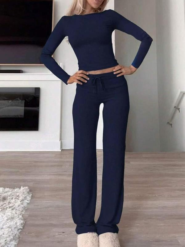 Womens Casual Pullover and Wide-Leg Pants Set
